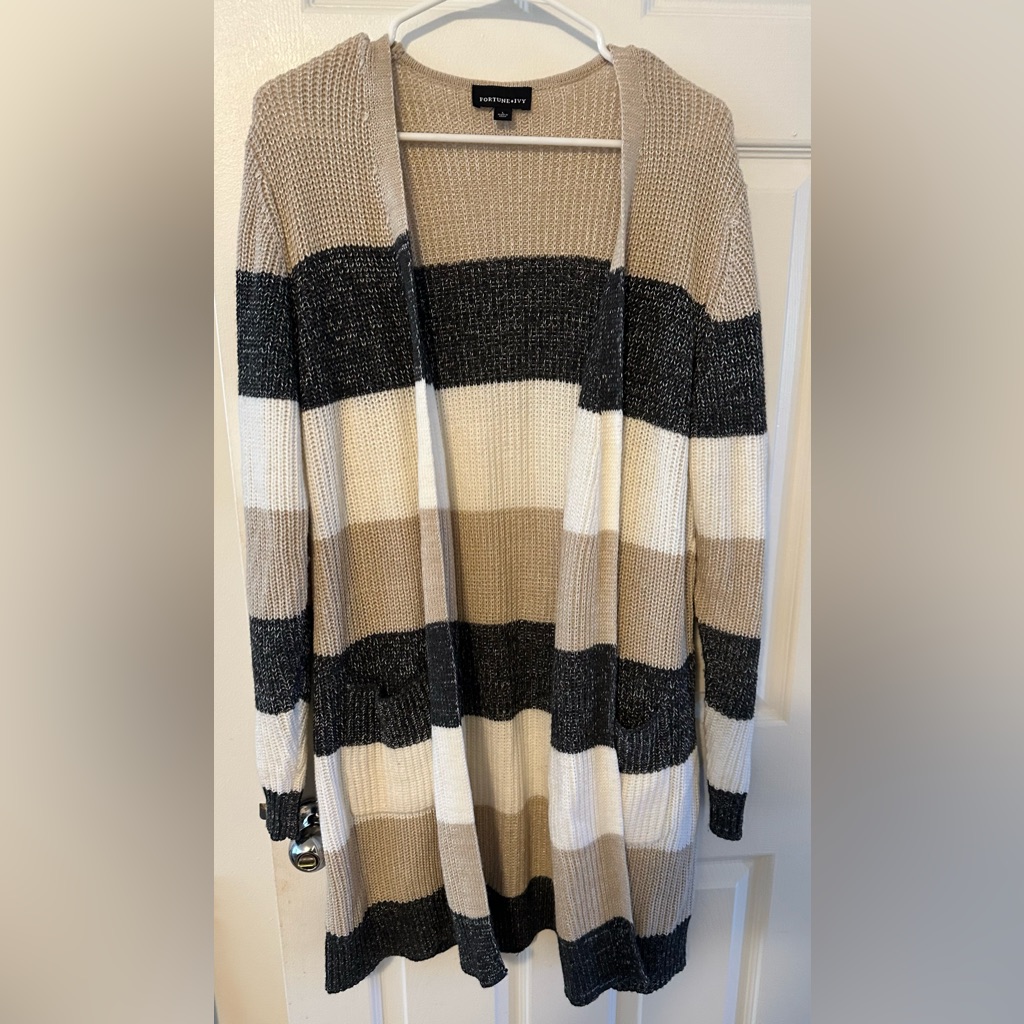Fortune & Ivy Women's Colorblock Cardigan - Black, White, Tan
